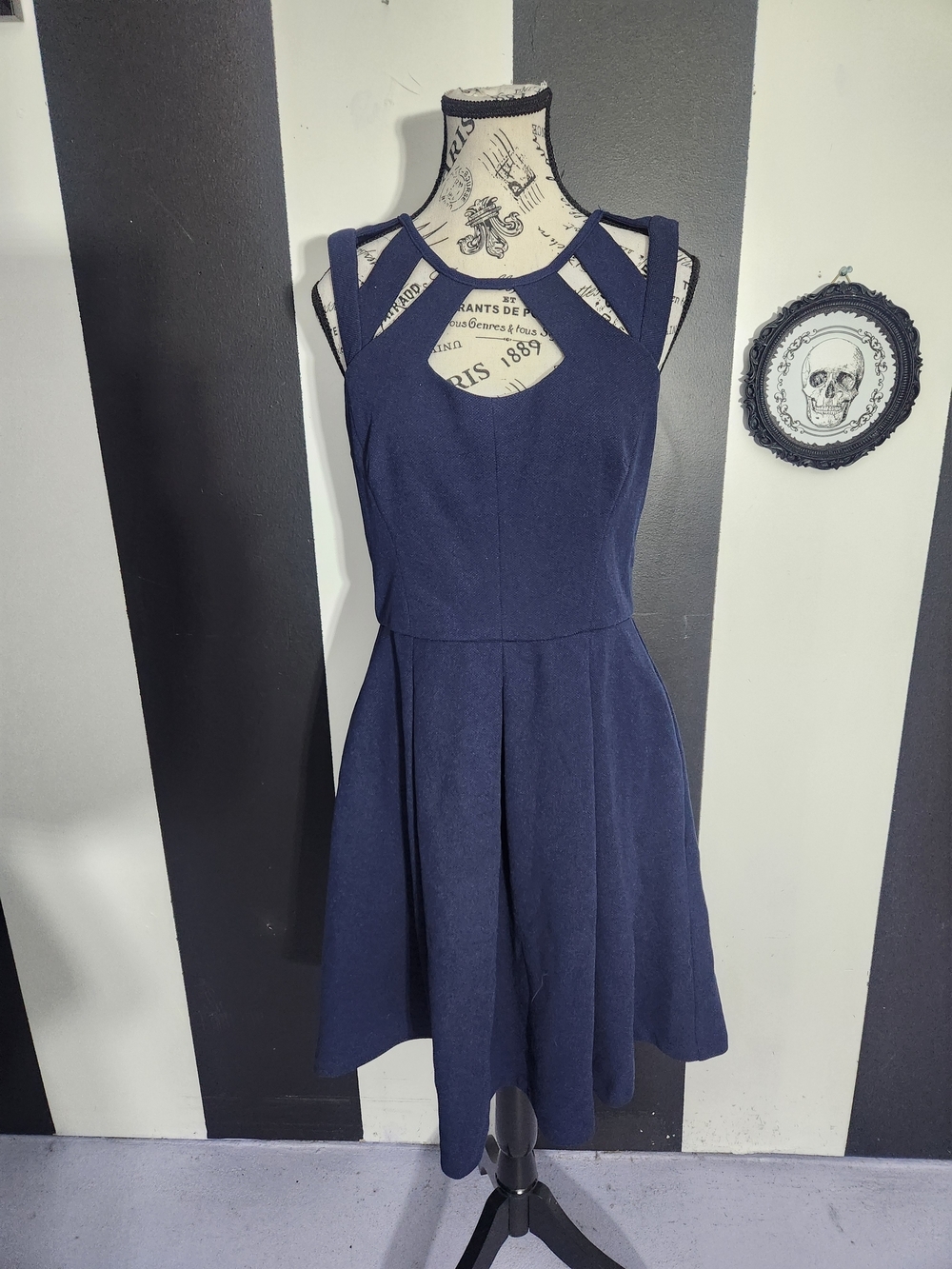 Betsey Johnson Navy Cutout Fit-and-Flare Midi Dress